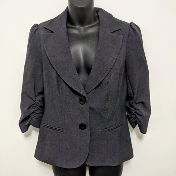 Rickis Charcoal Gray Blazer – Ruched Sleeves, Lightweight, Worn Twice - Picture 2 of 4